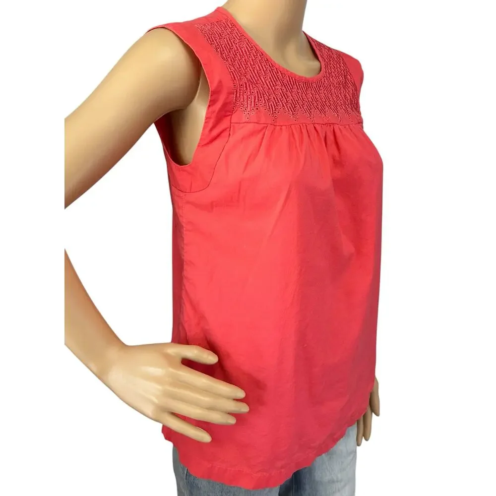 J. Crew Embroidered Windowpane Tank Top Coral Pink C5016 Size 2